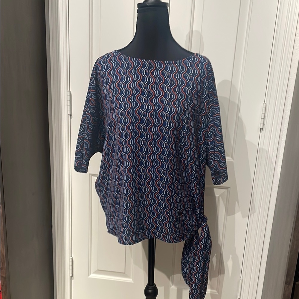 MICHAEL Michael Kors Blue Boxy Tie Front Blouse (B)